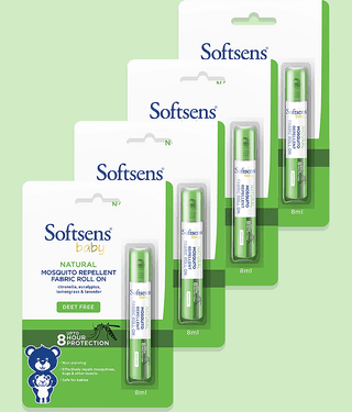 Softsens baby Natural Mosquito Repellent Fabric Roll-On - 8ml - Pack of 4