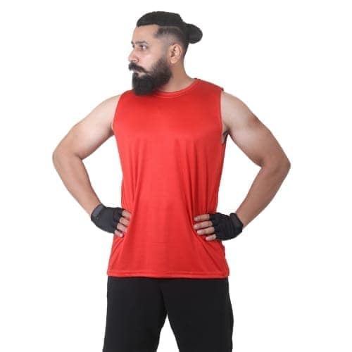 Men's Gym Sleeveless T-Shirt Red - Drifit, Quick Dry Sports Tank Top, Sando Vest view 5