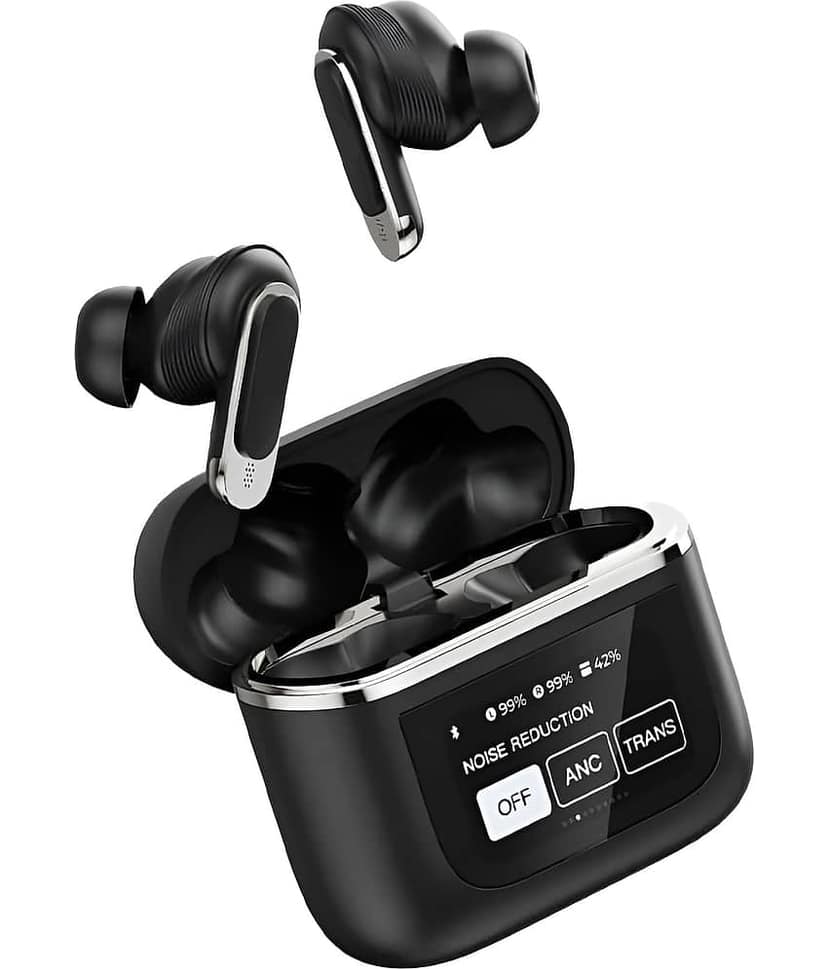 VEhop V8 TouchScreen TWS Type C True Wireless (TWS) In Ear 32 Hours Playback Active Noise cancellation IPX4(Splash & Sweat Proof) Black