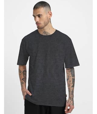 Veirdo Pack of 1 100% Cotton Oversized Fit Men's T-Shirt ( Black )