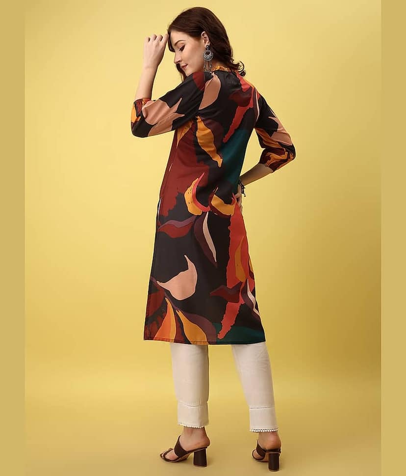 Amarasha Silk Blend Printed Straight Women's Kurti - Peach ( Pack of 1 ) view 2