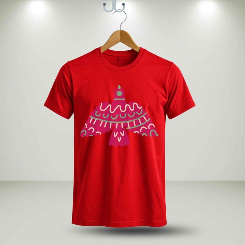 Trishoolin "Folk Art Bird Graphic" Floral Theme Art T-Shirt | Design 30166MB