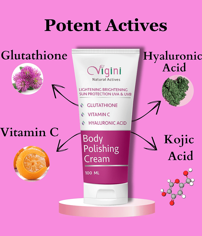 Vigini Skin Lightening Whitening Brightening Body Polishing Fairness Cream SPF 30 Moisturizer Lotion with Glutathione Kojic & Hyaluronic Acid -100gm view 2