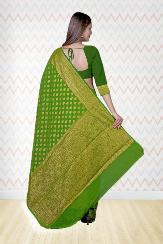 Green Khaddi Georgette Saree view 2