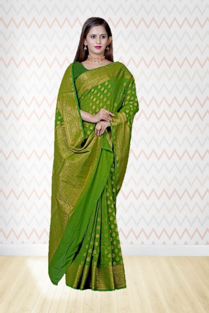 Green Khaddi Georgette Saree view 3