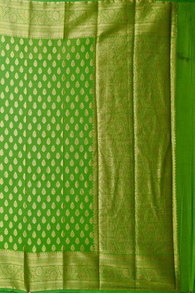 Green Khaddi Georgette Saree view 4