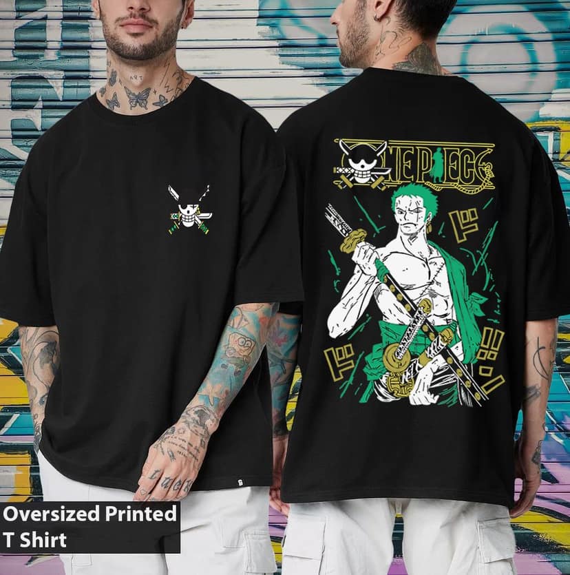 SCOTT FINCHER Men's One Piece Roronoa Zoro T-Shirt, Anime Shirt, Manga Shirt, Gift for Anime Fans : AA(ARN)BLACK_191 view 3