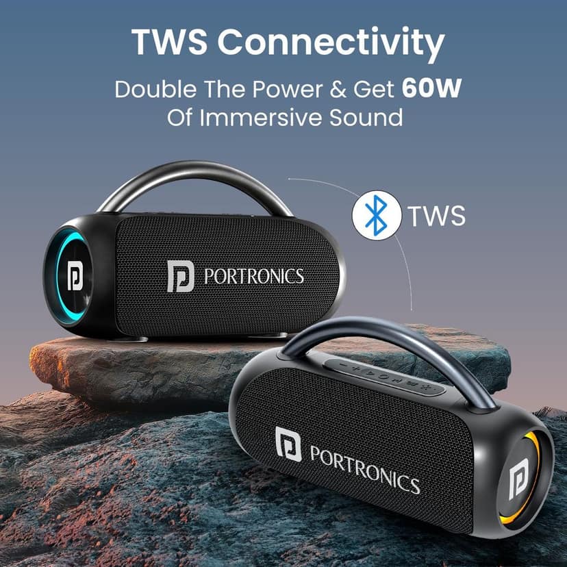Portronics 30W Radiant 2 Portable Bluetooth Speaker with Wireless Karaoke Mic,6 Hour Playtime,HD Clarity Sound, Dual Driver, RGB LEDs, TWS Mode, BT5.3v, USB Drive, Aux in, Type C Fast Charging(Black) view 3