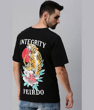 Veirdo Pack of 1 Cotton Oversized Fit Men's T-Shirt ( Black )