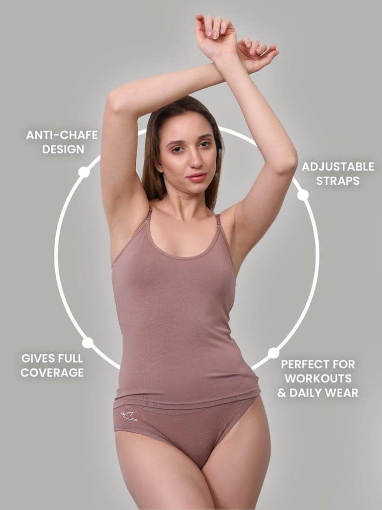 Freecultr Seamless Micromodal Camisole for Women with Adjustable Spaghetti Straps | Lightweight Layering Tank Top Casual Outfits & Sleepwear | Soft Breathable Stretch Fabric-Nude view 6