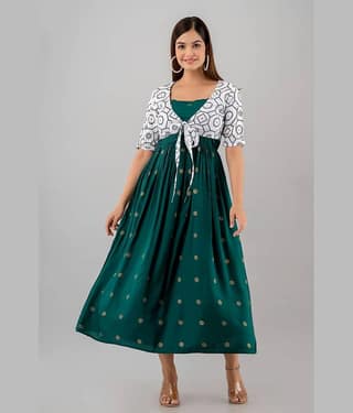 FABRR - Green Rayon Women's Jacket Style Kurti ( Pack of 1 )
