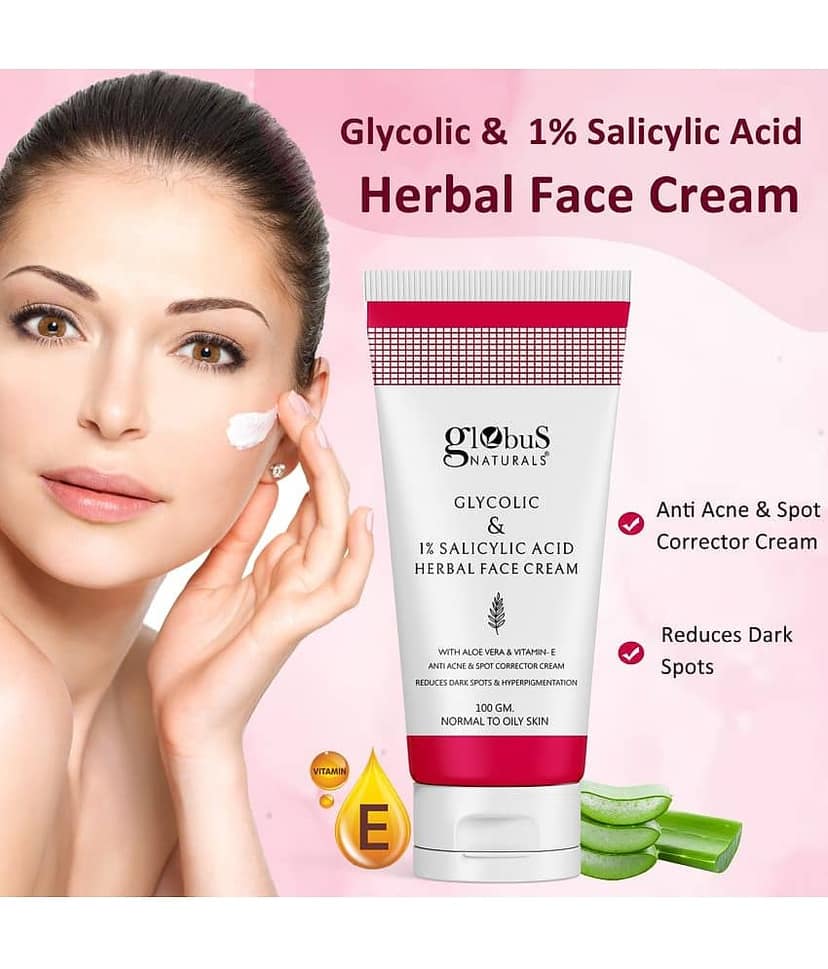Globus Naturals Glycolic & 1% Salicylic Acid Face Cream. 100gm view 2