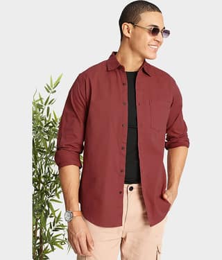 IVOC 100% Cotton Regular Fit Solids Full Sleeves Men's Casual Shirt - Coral ( Pack of 1 )