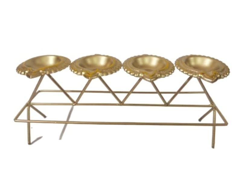 Gold Plated Metal Four Deepak Stand for Fastival or Diwali Decoration