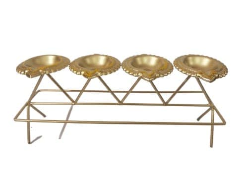 Gold Plated Metal Four Deepak Stand for Fastival or Diwali Decoration view 2