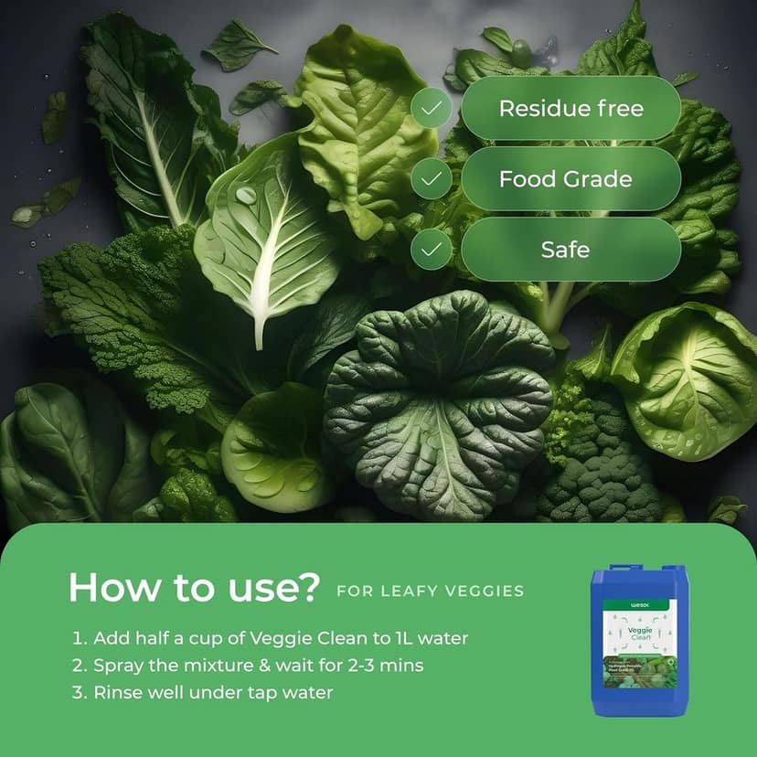Wesol Vegetable Wash Liquid Hydrogen Peroxide 3% w/w Food Grade - 5L Multi-Use Disinfectant | Kills 99.9% Germs & Viruses | Best For Cleaning, General Disinfection, Deodorising, Food production units view 8