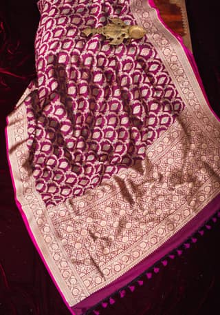 Exquisite Meenakari Arches Jaal Banarasi Katan Silk Saree in Plum | SILK MARK CERTIFIED