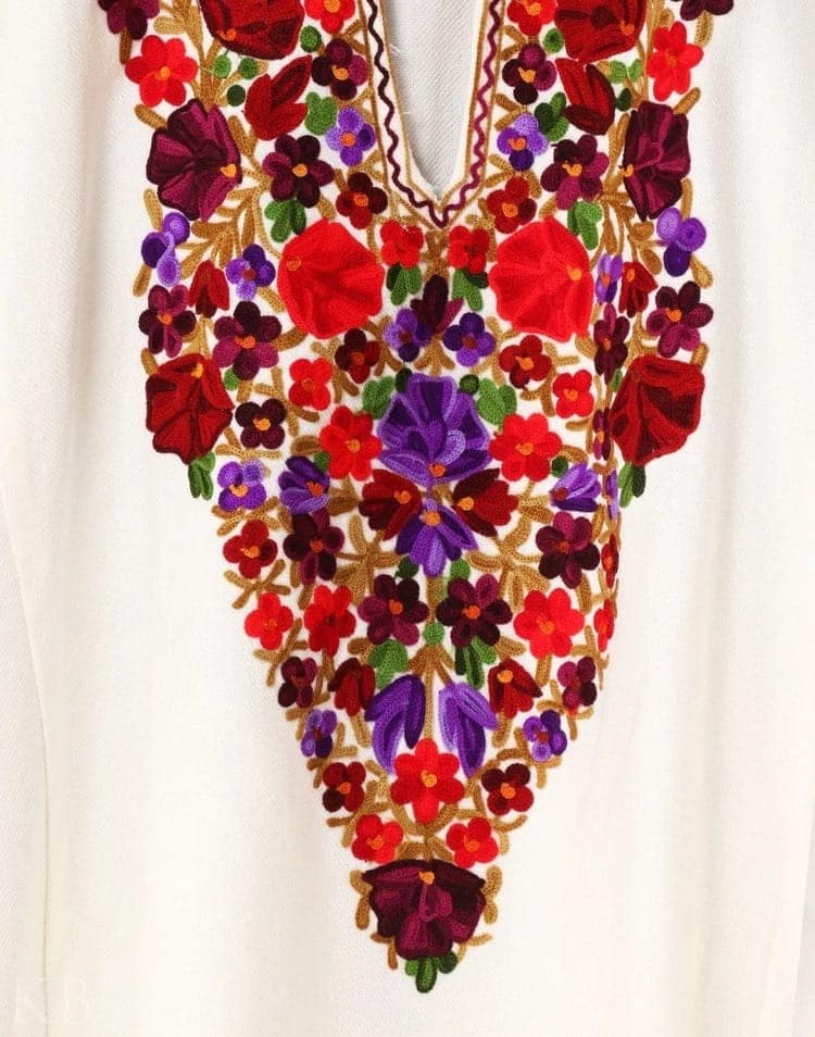 Pure White Aari Embroidered Kashmilon Phiran view 4