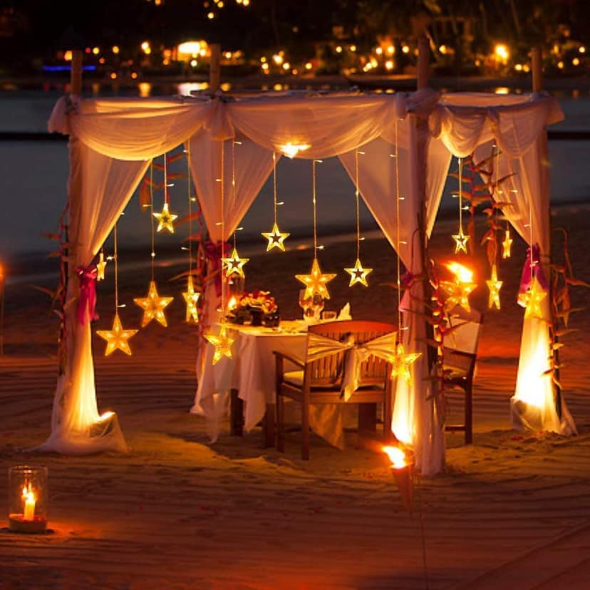 Star Curtain Light | 6 Big Star 6 Small Star Light | with 8 Flashing Modes | 12 Stars | Warm White | for Indoor & Outdoor Decorations view 4