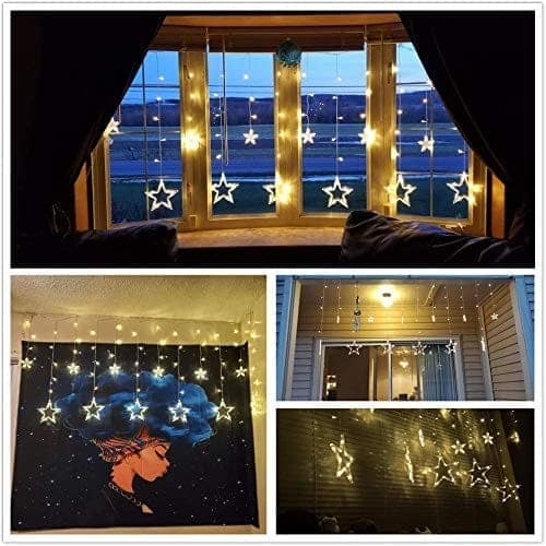 Star Curtain Light | 6 Big Star 6 Small Star Light | with 8 Flashing Modes | 12 Stars | Warm White | for Indoor & Outdoor Decorations view 6