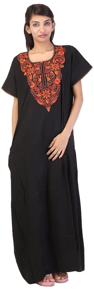 VALENCIA SLEEPWEAR lissybissy Cotton Resham Embroidery Nighty Night Gown Maxi for Women A line (KNW-47, Black, Large)