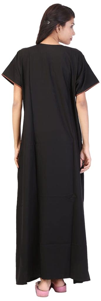 VALENCIA SLEEPWEAR lissybissy Cotton Resham Embroidery Nighty Night Gown Maxi for Women A line (KNW-47, Black, Large) view 2