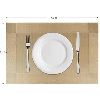 Placemats for Dining Table Set of 4 - Heat Resistant Washable PVC Place Mats - Non-Slip Table Mats for Kitchen, Home, Party, Wedding (17.7" x 11.8", Gold)