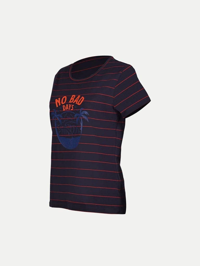 Women Navy Striped Printed T- Shirts view 2
