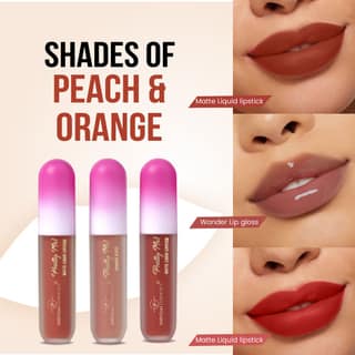 Shryoan Pretty Me! 2 Liquid Lipstick & 1 Lip Gloss | Transfer Proof & Highly Pigmented| Waterproof & Smudge-Proof | Pack of 3 | 6ml (Shades of PEACH & ORANGE)