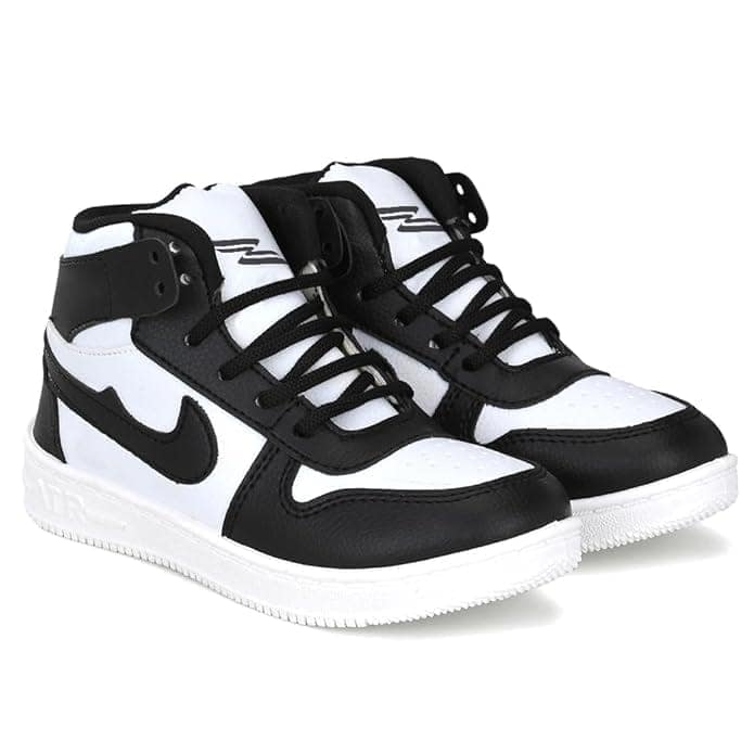 Unisex Basketball Shoes High Top Sneakers for Men and Women - Black and White view 2