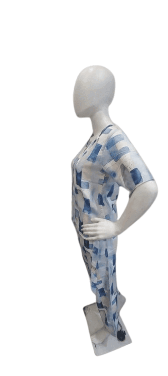 Women’s Printed Night Suit Set – Soft Cotton Half Sleeve Top & Pajama (Blue & White Abstract Design) view 3