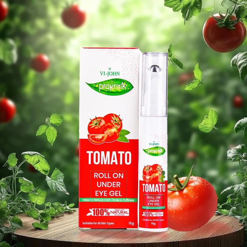 VI-JOHN Prakritik Tomato Roll On Under Eye Gel for Men & Women | 15g | Reduces Dark Circles & Puffiness | Softer Hair | 100% Natural Bio Actives | Cruelty-free | Paraben Free | Vegan | Dermatologist Approved | All Skin Types view 3