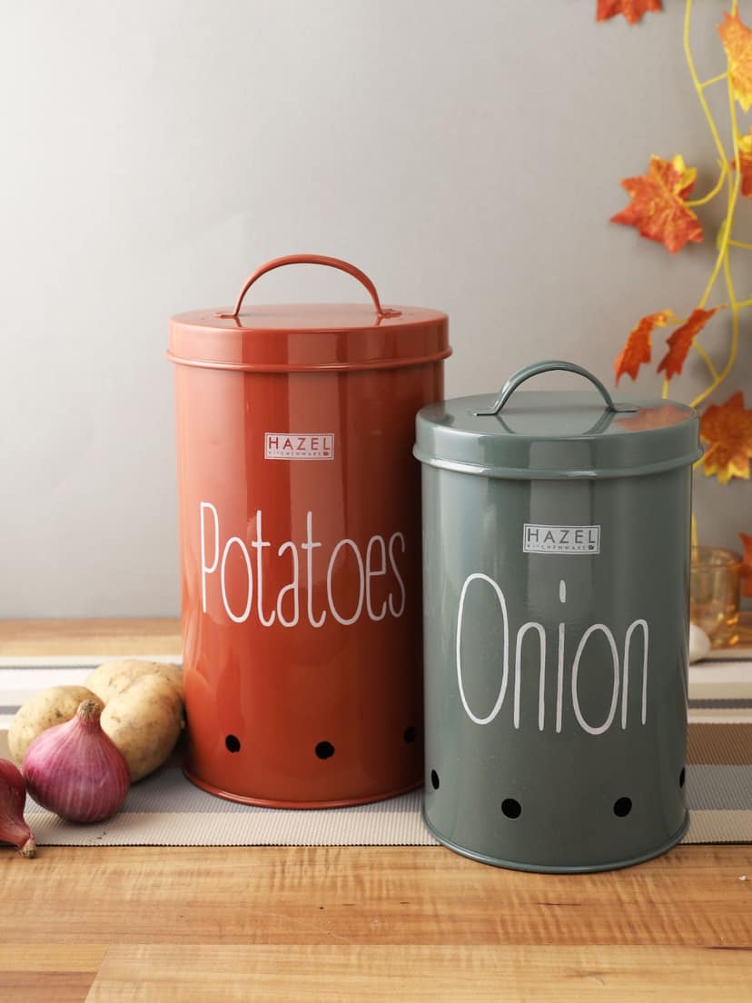 HAZEL Galvanized Onion Potato Storage Container For Kitchen , Storage Set with Lid, Potato & Onion Container, Set of 2, Assorted view 2