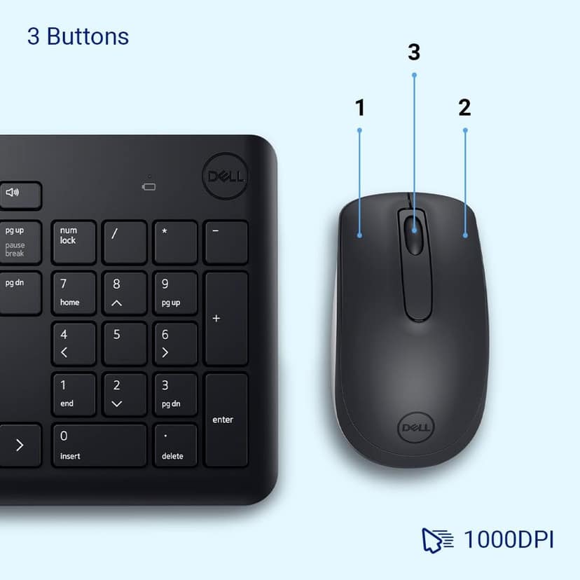 Dell USB Wireless Keyboard and Mouse combo - KM3322W, Anti-Fade & Spill-Resistant Keys, up to 36 Month Battery Life view 3