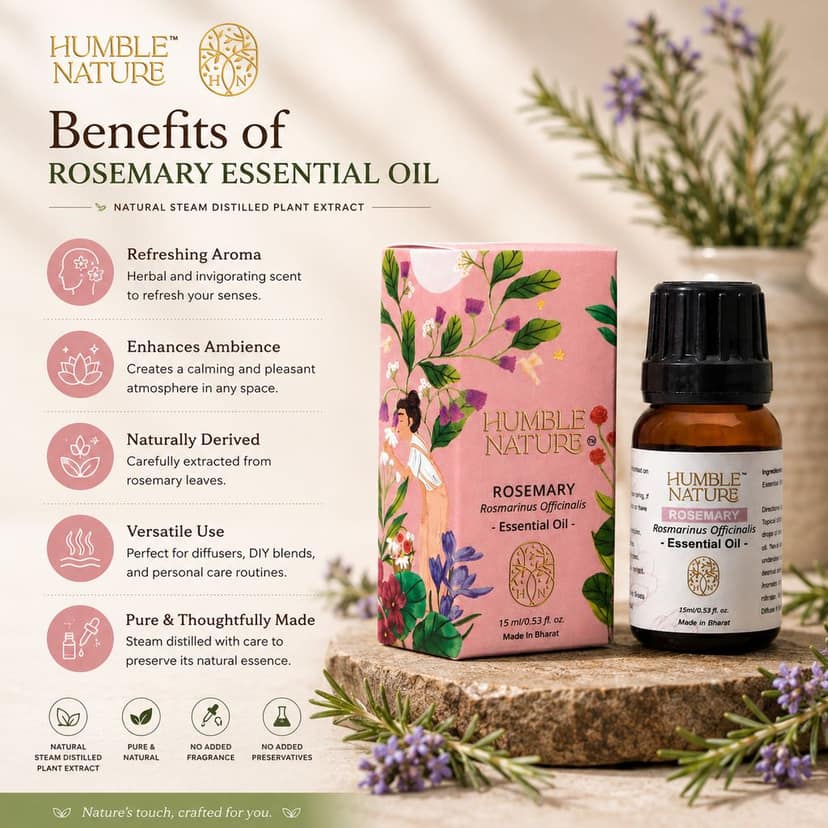 Humble Nature Rosemary Essential Oil 15 ml | Steam Distilled Natural Plant Extract | Aromatherapy, Diffuser, Massage, Hair Care & Skin Care | Premium Essential Oil view 3