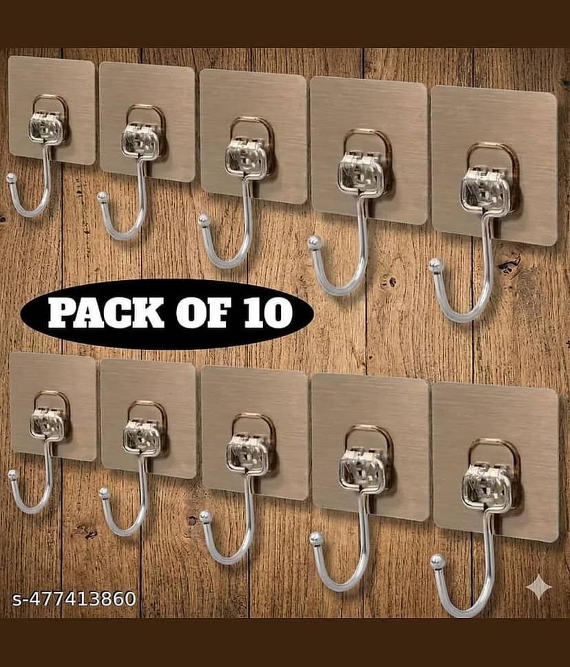 Golden Hook 10 Pack Large Heavy Duty Stainless Steel Adhesive Hooks – Waterproof, Strong, Damage-Free Wall Hooks for Towels, Coats & Accessories – Kitchen, Bathroom, Home & Office Organization