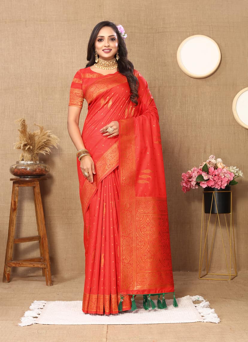 Soft silk saree with COPPER zari weaving design...