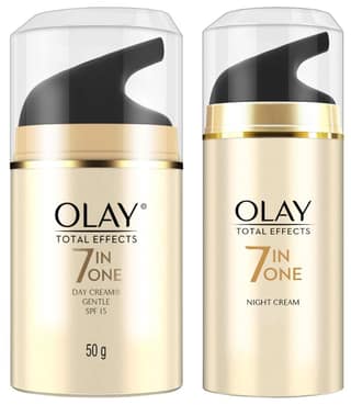 Olay Day Cream Total Effects 7 in 1, Anti-Ageing Gentle Moisturiser, 50g And Olay Night Cream Total Effects 7 in 1, Anti-Ageing Moisturiser, 50g Olay Day Cream Total Effects 7 in 1, Anti-Ageing Gentle Moisturiser, 50g And Olay Night Cream Total Effects 7