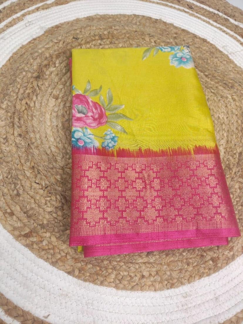 Flower Printed dola silk saree with blouse