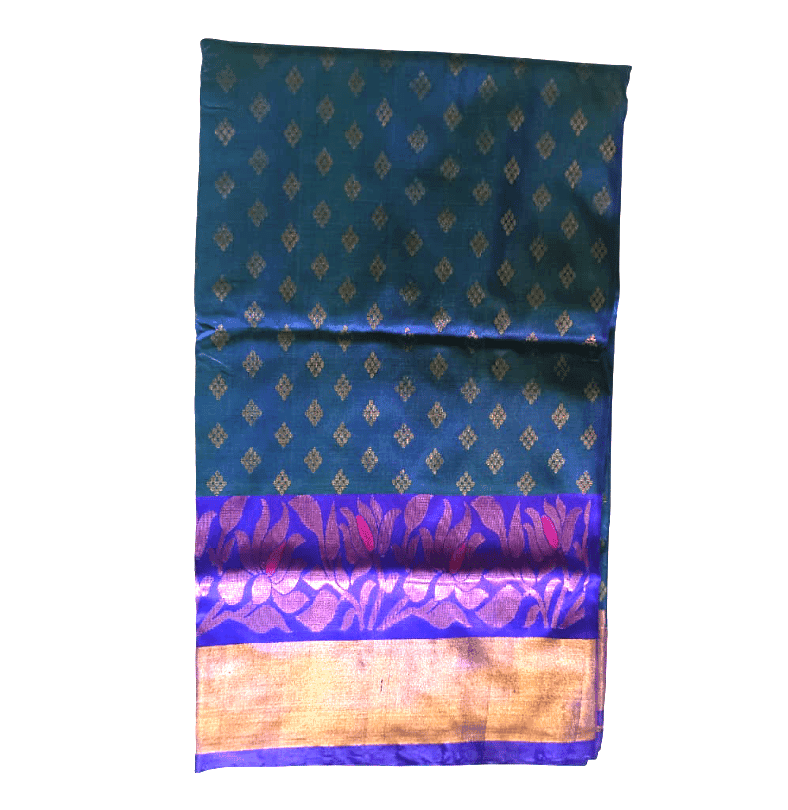 Elegant Teal & Royal Blue Uppada Pattu Saree with Zari Weave & Floral Motifs