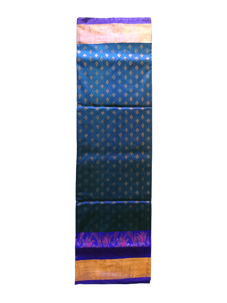 Elegant Teal & Royal Blue Uppada Pattu Saree with Zari Weave & Floral Motifs view 3