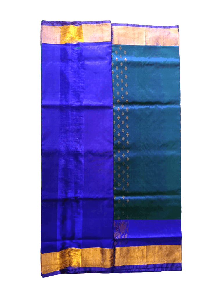 Elegant Teal & Royal Blue Uppada Pattu Saree with Zari Weave & Floral Motifs view 6