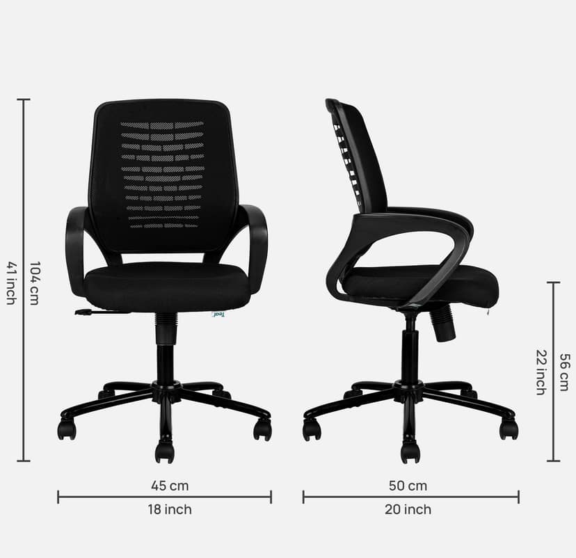 TEAL® Sprint Mesh Mid-Back Ergonomic Office Chair/Study Chair/Revolving Chair/Computer Chair for Work from Home Metal Base Height Adjustable Chair [Black] view 3
