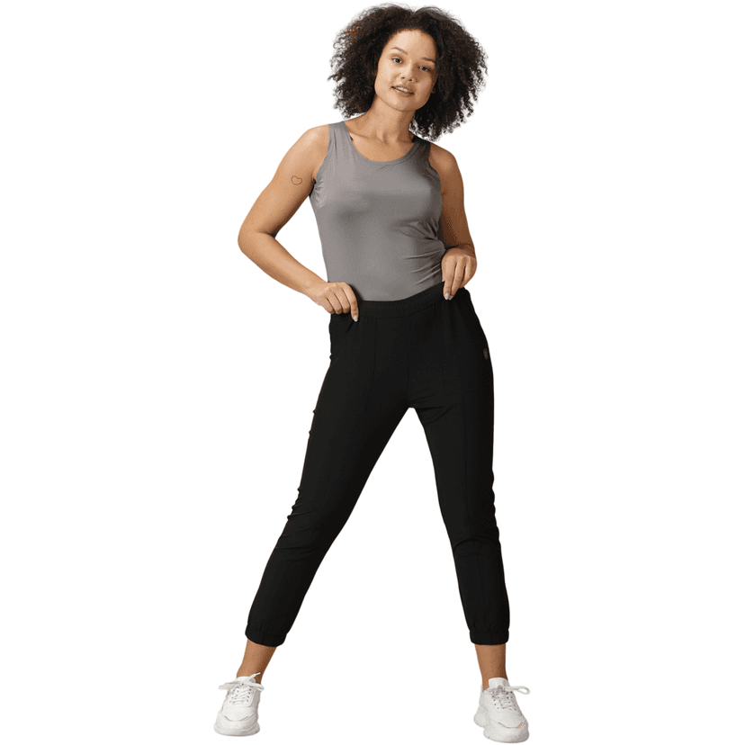 DOMIN8 Women's Elastic waist Solid Training Black Track Pants with Pockets view 3