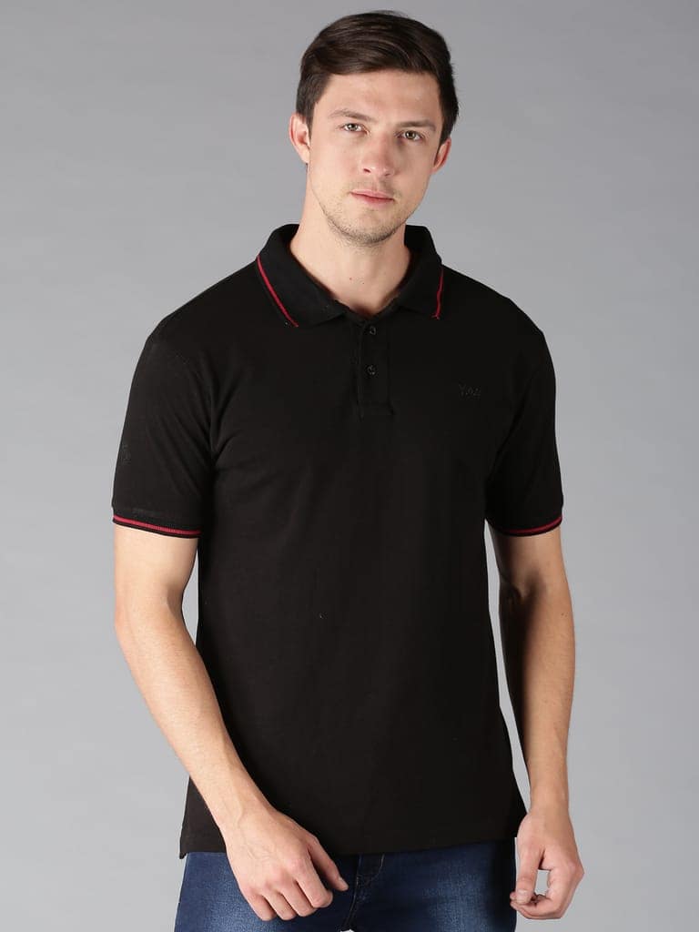 Pure Cotton Black Solid Polo
