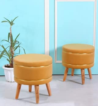 ShadowKart Pouffes Sitting Stool for Living Room, Mudda Puffy Wooden Ottoman Stools, Pouffe Footstool, Pouf for Office Home Decoration & Dressing Table, 16x16x18 Inch