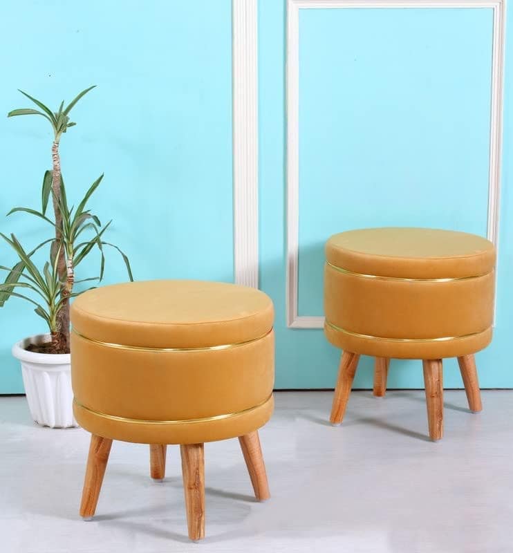 ShadowKart Pouffes Sitting Stool for Living Room, Mudda Puffy Wooden Ottoman Stools, Pouffe Footstool, Pouf for Office Home Decoration & Dressing Table, 16x16x18 Inch
