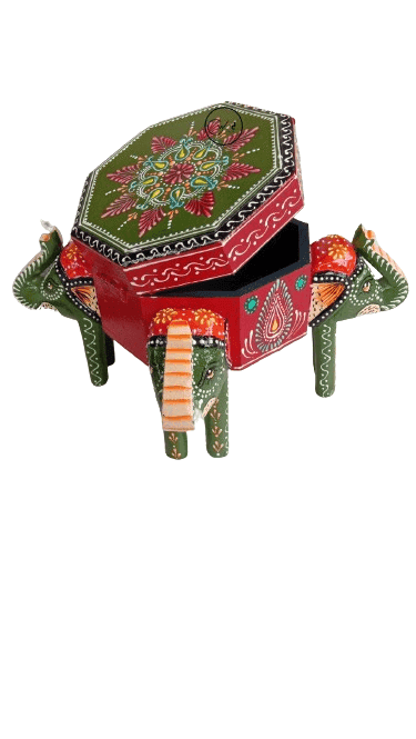 Creative Handicrafts Handmade Decorative Hand Painted Woooden Elephant Shape Box for Jwellery, Storage view 2