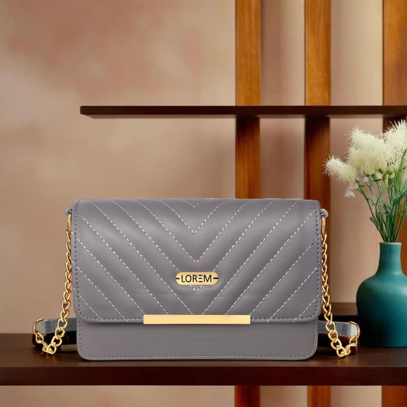 LOREM Quilted Crossbody Handbag, Faux Leather, Gold Chain Strap, Magnetic Lock view 2