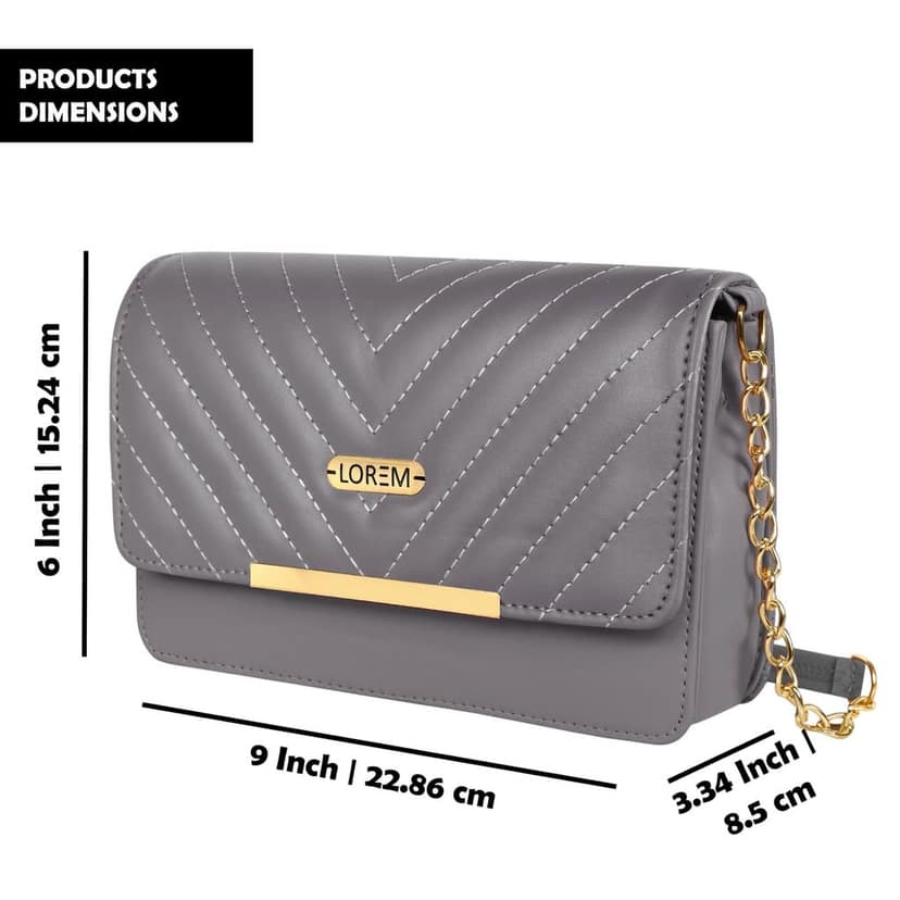 LOREM Quilted Crossbody Handbag, Faux Leather, Gold Chain Strap, Magnetic Lock view 3